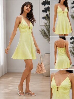 TOPSHOP Yellow Jacquard Floral Tie-Front Sleeveless Mini Dress 6 (fits like 2-4)